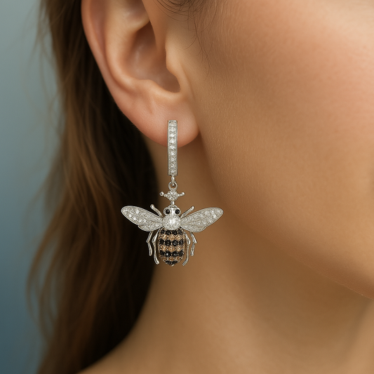 Mielle – Bee Drop Earrings in Silver