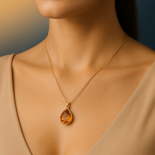 Amberline – Teardrop Necklace in Citrine Gold