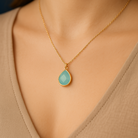 Aquarium - Petite Drop Necklace in Aqua Chalcedony