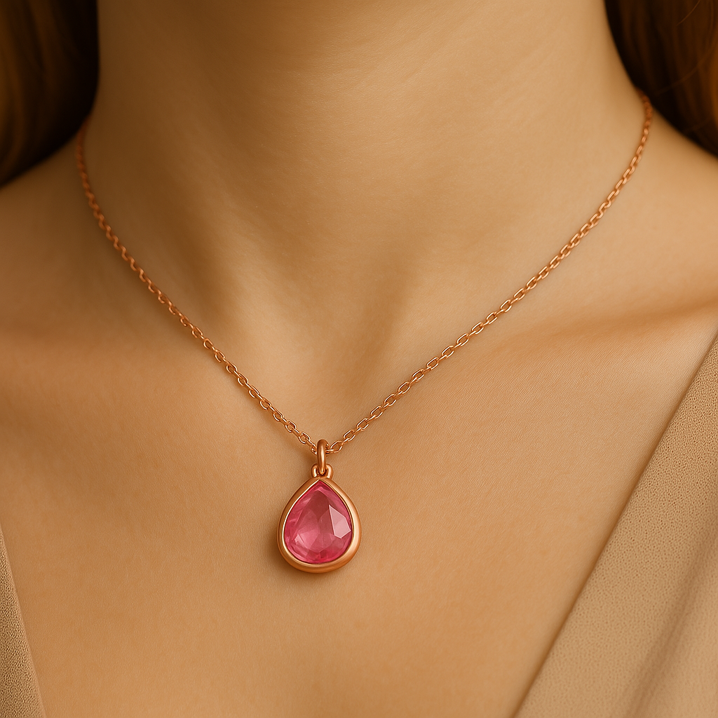 Rosemarie - Teardrop Necklace in Rosegold Pink Tourmaline