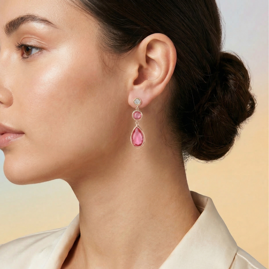 Aurore – Pink Tourmaline Drop Earrings in Rosegold