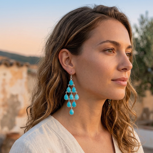 Océane – Turquoise Cascade Earrings in Silver