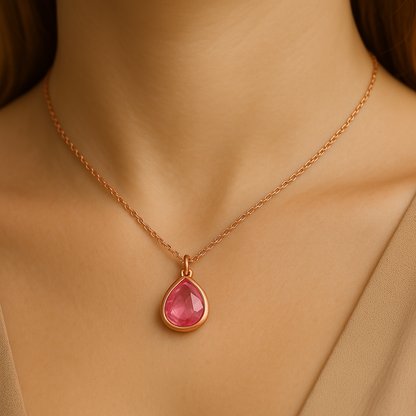 Rosemarie - Teardrop Necklace in Rosegold Pink Tourmaline