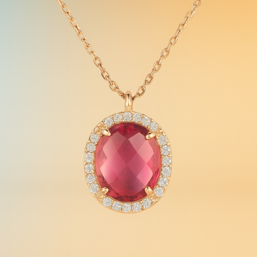 Élodie – Oval Pendant Necklace in Rose Gold & Pink Tourmaline