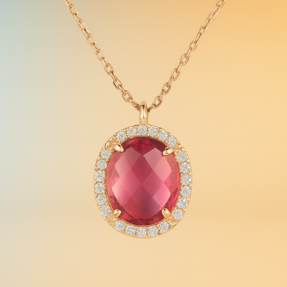 Élodie – Oval Pendant Necklace in Rose Gold & Pink Tourmaline