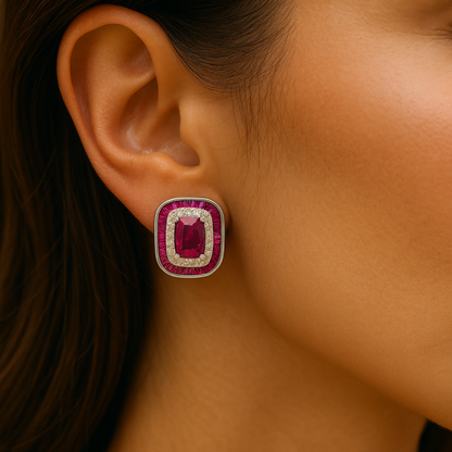 Garance – Ruby Stud Earrings in Silver