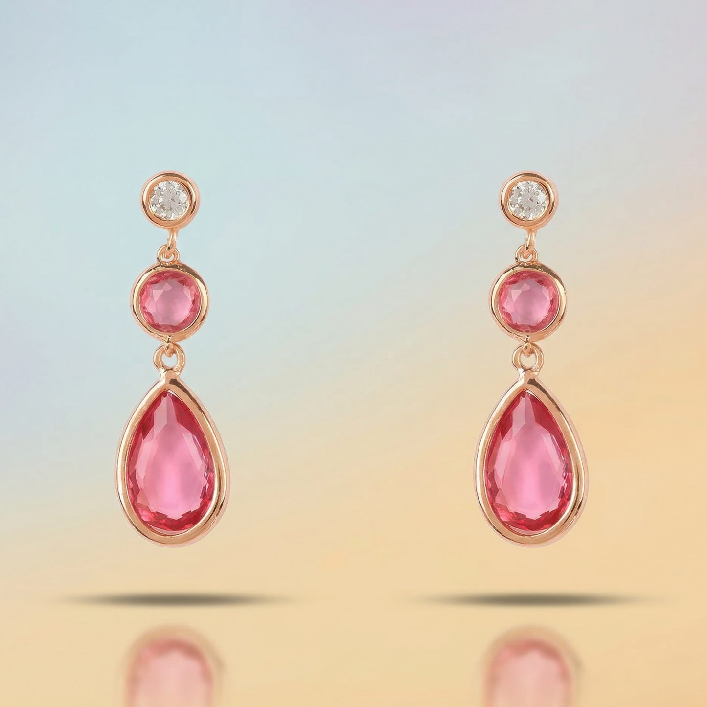 Aurore – Pink Tourmaline Drop Earrings in Rosegold