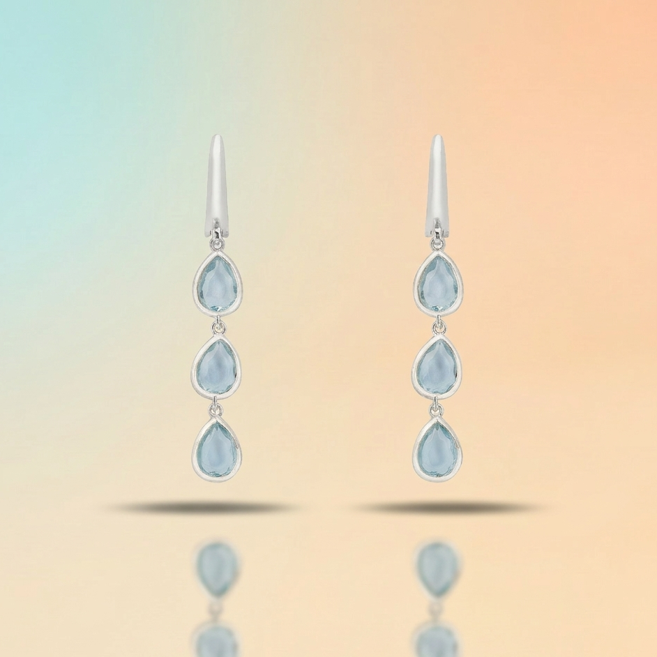 Sirena – Triple Teardrop Earrings in Blue Topaz & Silver