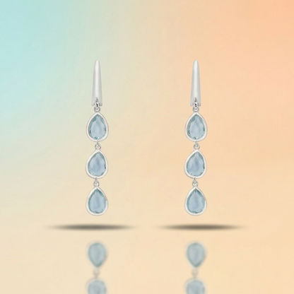 Sirena – Triple Teardrop Earrings in Blue Topaz & Silver