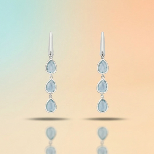 Sirena – Triple Teardrop Earrings in Blue Topaz & Silver