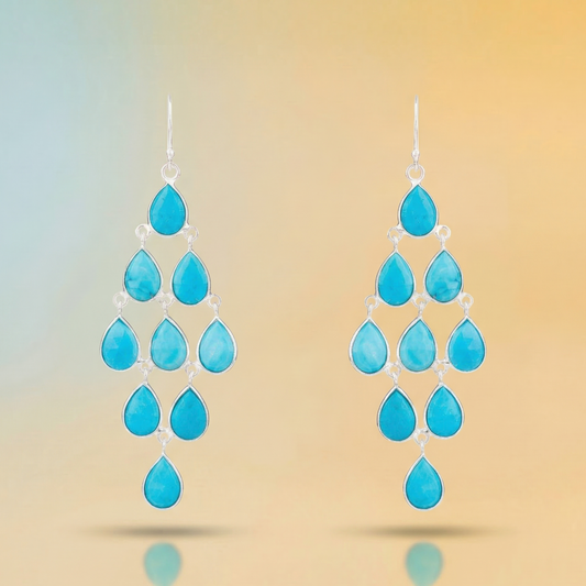 Océane – Turquoise Cascade Earrings in Silver