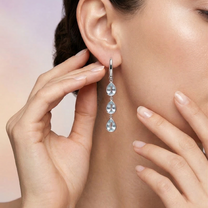 Sirena – Triple Teardrop Earrings in Blue Topaz & Silver