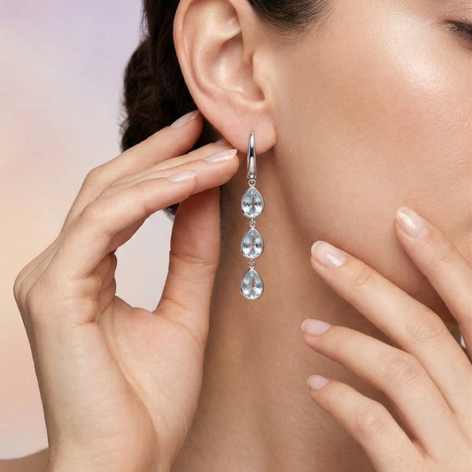 Sirena – Triple Teardrop Earrings in Blue Topaz & Silver