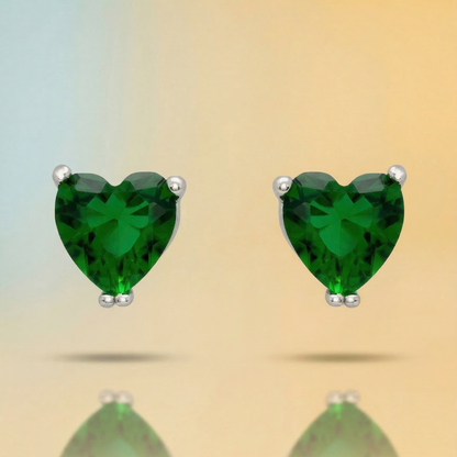 Aimée – Emerald Heart Stud Earrings in Silver