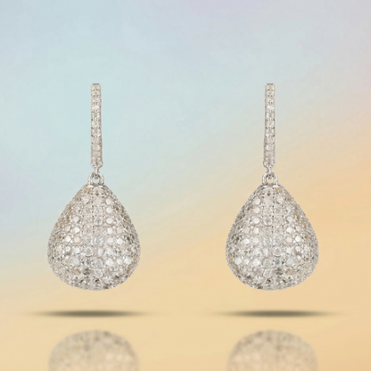 Clara – White Crystal Pear Drop Earrings in Silver