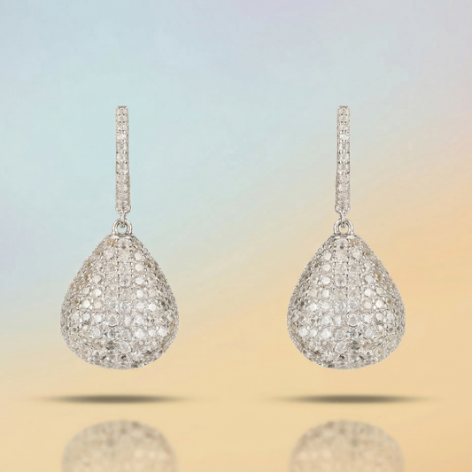Clara – White Crystal Pear Drop Earrings in Silver