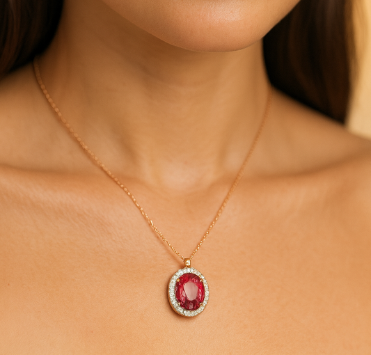 Élodie – Oval Pendant Necklace in Rose Gold & Pink Tourmaline