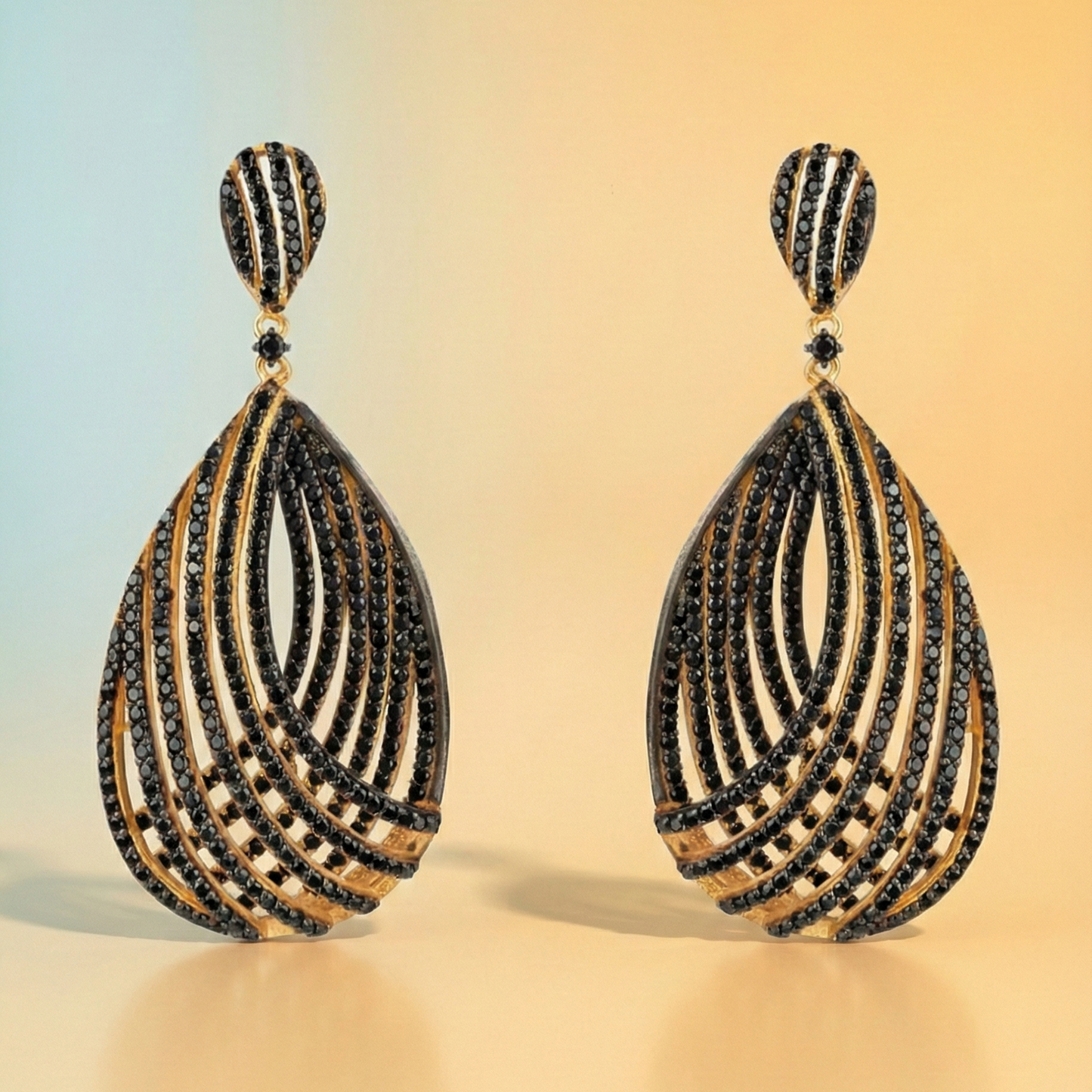 Vortex - Black Zircon Teardrop Earrings