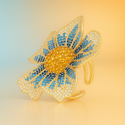 Néa – Blue Bloom Ring in Gold