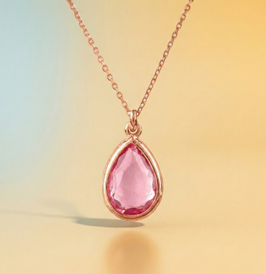 Rosemarie - Teardrop Necklace in Rosegold Pink Tourmaline