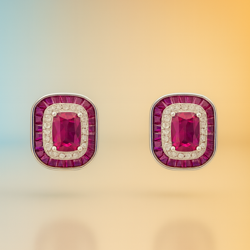 Garance – Ruby Stud Earrings in Silver