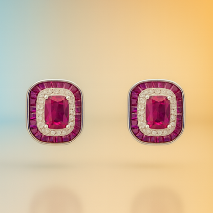 Garance – Ruby Stud Earrings in Silver