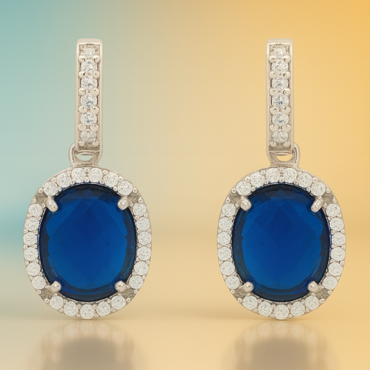 Nuit Bleue – Oval Drop Earrings in Sapphire & Silver