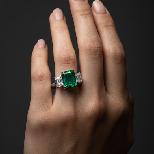 Georgina – Emerald Cocktail Ring in Silver