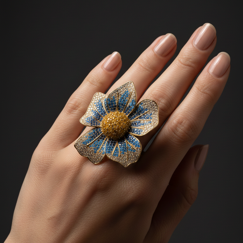 Néa – Blue Bloom Ring in Gold